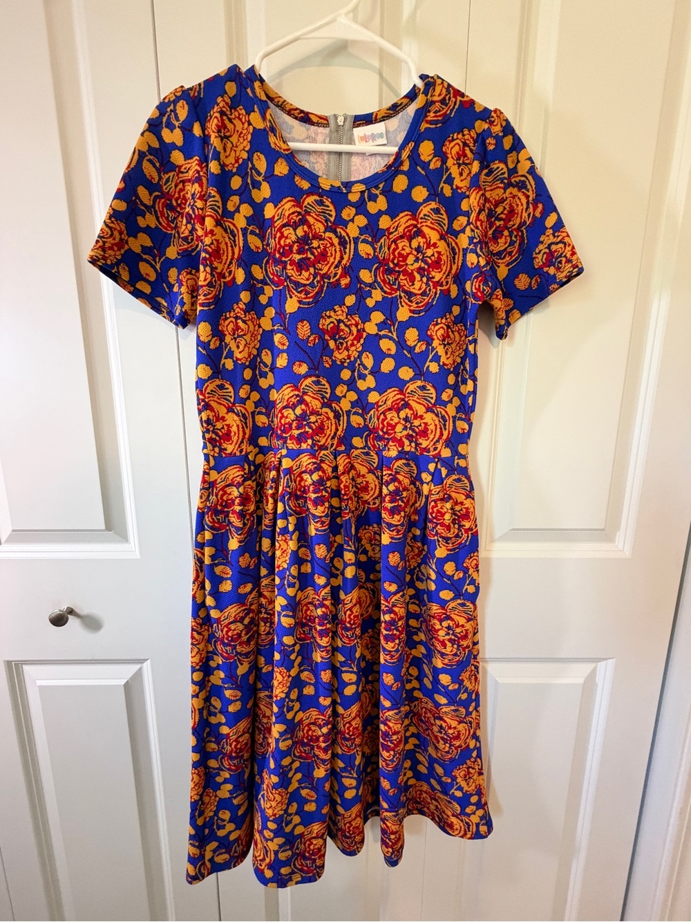 LuLaRoe Bold Royal Blue Midi Dress with Orange Floral Print